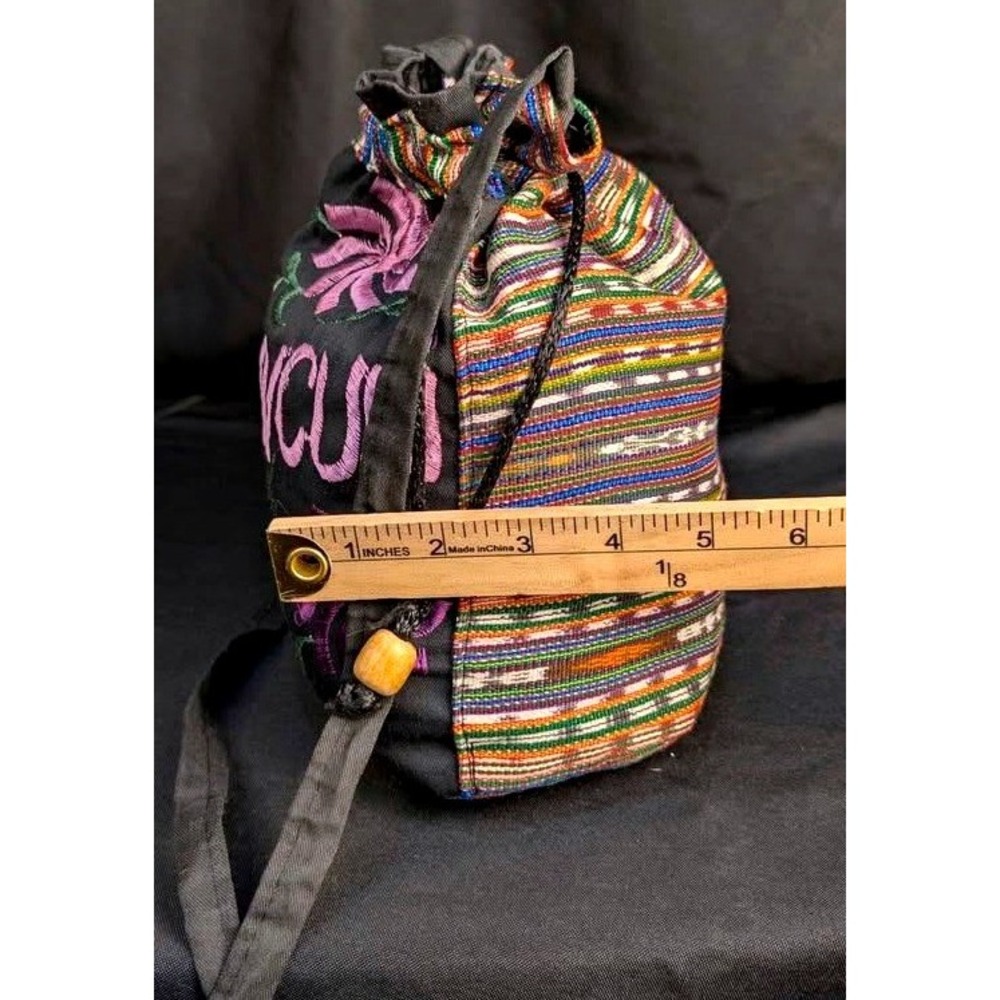 Vintage Cancun Mexico Embroidered Drawstring Bucket Bag Boho Artisanal Souvenir - Picture 5 of 15